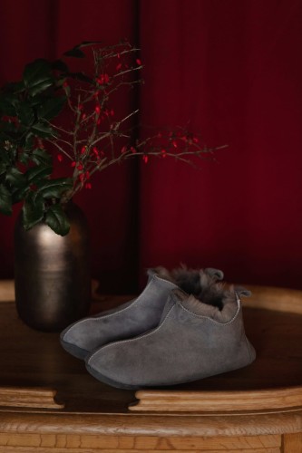 Buty bambosze premium ze skóry owczej - szare