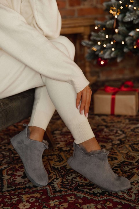 Buty bambosze premium ze skóry owczej - szare